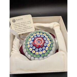 La Murrina Murano Glass Millefiori Paperweight Signed Italian Art Glass with Box